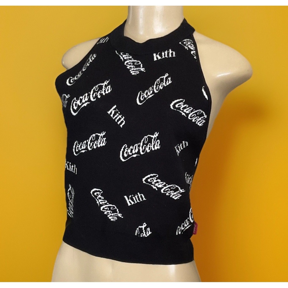 Kith x Coca-Cola Halter Top‎ Women Sz L Black Knit Logo Embroidered Limited